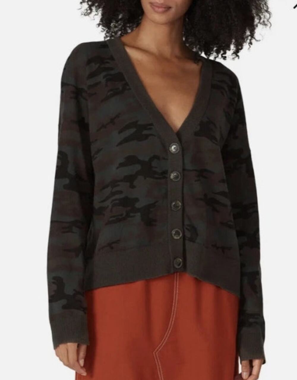 Sanctuary NWT Brown Green Let's Hang Camo Print Cardigan Sweater Size M